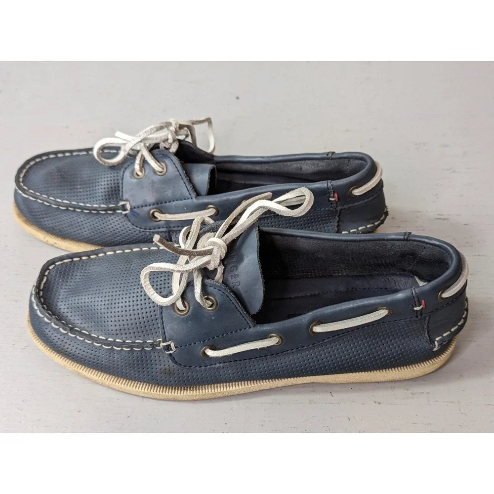 Tommy Hilfiger Boat Shoes Sz 9.5 Blue‎ Leather Casual Lace Up Non Marking Bowman